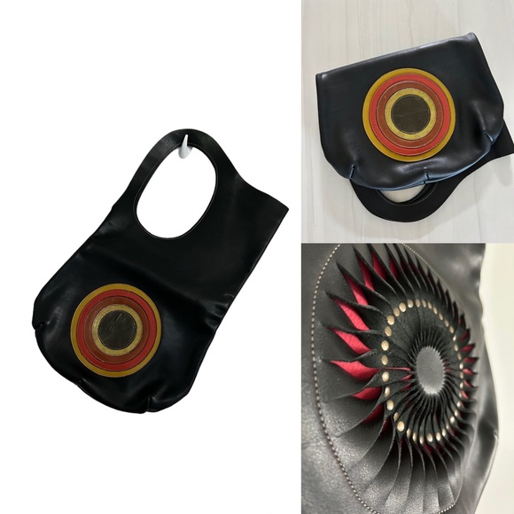 UNIQUE Leather Bag Black Boho Style Bag Purse Vintage NWOT - Picture 4 of 9